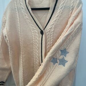 Peach Cable Knit Cardigan with Star Accents